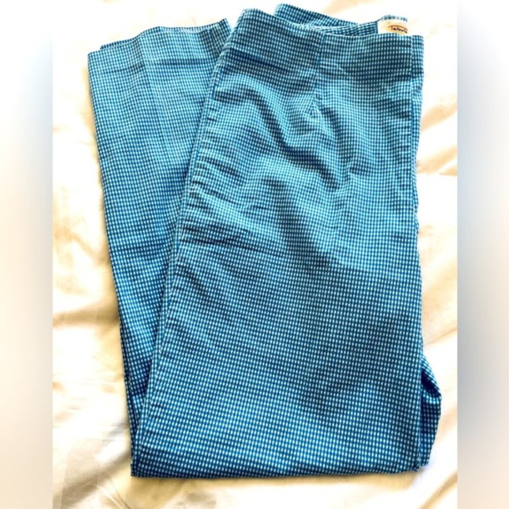 Talbots Stretch Pants Sz 14 Gingham Checked Plaid Blue White CUTE Capris Classic